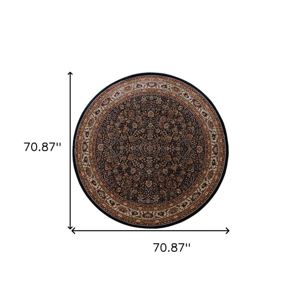 HomeRoots 6' Elegant Round Oriental Rug in Ivory, Black & Red - Timeless Style for Modern Spaces 6' Round 574131