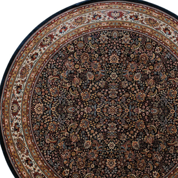 HomeRoots 6' Elegant Round Oriental Rug in Ivory, Black & Red - Timeless Style for Modern Spaces 6' Round 574131