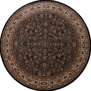 HomeRoots 6' Elegant Round Oriental Rug in Ivory, Black & Red - Timeless Style for Modern Spaces 6' Round 574131