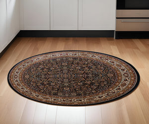 HomeRoots 6' Elegant Round Oriental Rug in Ivory, Black & Red - Timeless Style for Modern Spaces 6' Round 574131