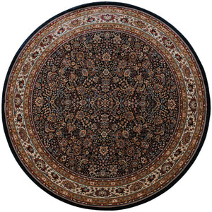 HomeRoots 6' Elegant Round Oriental Rug in Ivory, Black & Red - Timeless Style for Modern Spaces 8' Round 574132