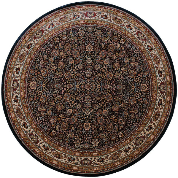 HomeRoots 6' Elegant Round Oriental Rug in Ivory, Black & Red - Timeless Style for Modern Spaces 8' Round 574132