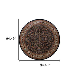 HomeRoots 6' Elegant Round Oriental Rug in Ivory, Black & Red - Timeless Style for Modern Spaces 8' Round 574132