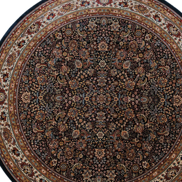HomeRoots 6' Elegant Round Oriental Rug in Ivory, Black & Red - Timeless Style for Modern Spaces 8' Round 574132