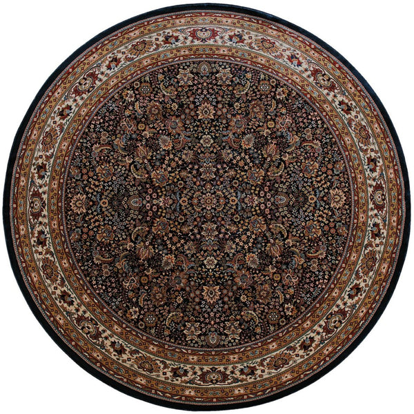 HomeRoots 6' Elegant Round Oriental Rug in Ivory, Black & Red - Timeless Style for Modern Spaces 8' Round 574132