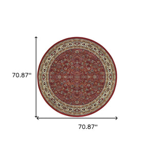 HomeRoots 6' Elegant Round Oriental Rug in Ivory, Black & Red - Timeless Style for Modern Spaces 6' Round 574134