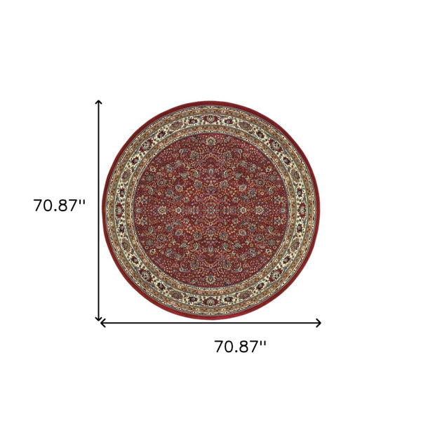 HomeRoots 6' Elegant Round Oriental Rug in Ivory, Black & Red - Timeless Style for Modern Spaces 6' Round 574134