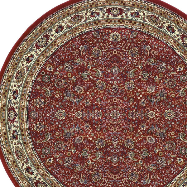 HomeRoots 6' Elegant Round Oriental Rug in Ivory, Black & Red - Timeless Style for Modern Spaces 6' Round 574134