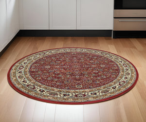 HomeRoots 6' Elegant Round Oriental Rug in Ivory, Black & Red - Timeless Style for Modern Spaces 6' Round 574134