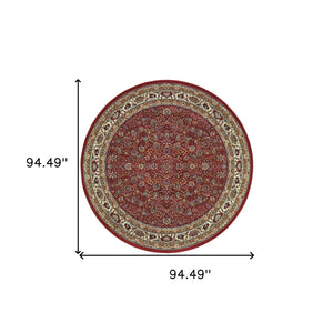 HomeRoots 6' Elegant Round Oriental Rug in Ivory, Black & Red - Timeless Style for Modern Spaces 8' Round 574135