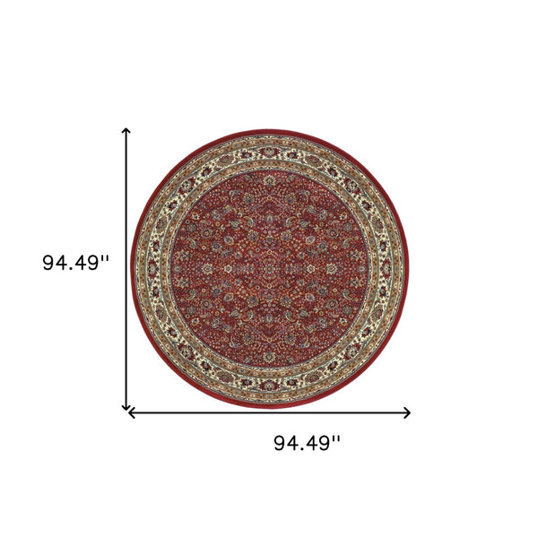 HomeRoots 6' Elegant Round Oriental Rug in Ivory, Black & Red - Timeless Style for Modern Spaces 8' Round 574135