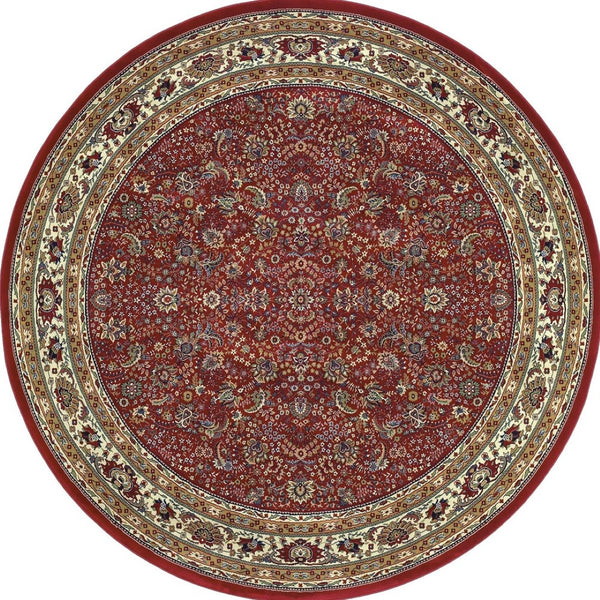 HomeRoots 6' Elegant Round Oriental Rug in Ivory, Black & Red - Timeless Style for Modern Spaces 8' Round 574135