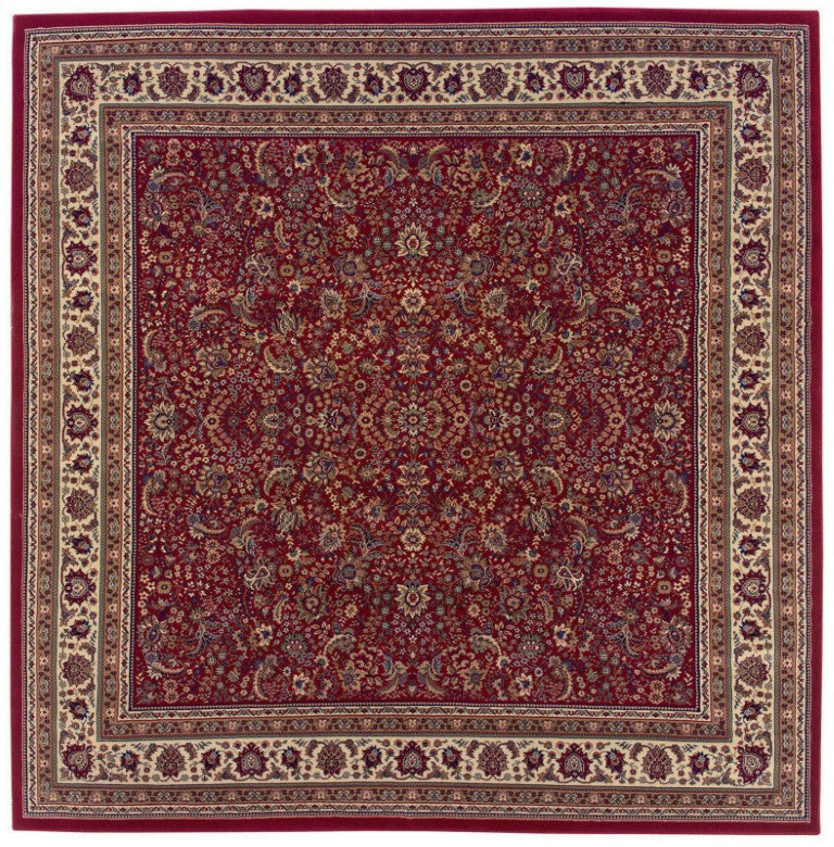 HomeRoots 8 Foot Square Oriental Polypropylene Rug in Red Ivory for Family Rooms 574136