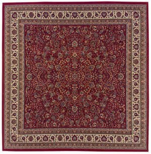 HomeRoots 8 Foot Square Oriental Polypropylene Rug in Red Ivory for Family Rooms 574136