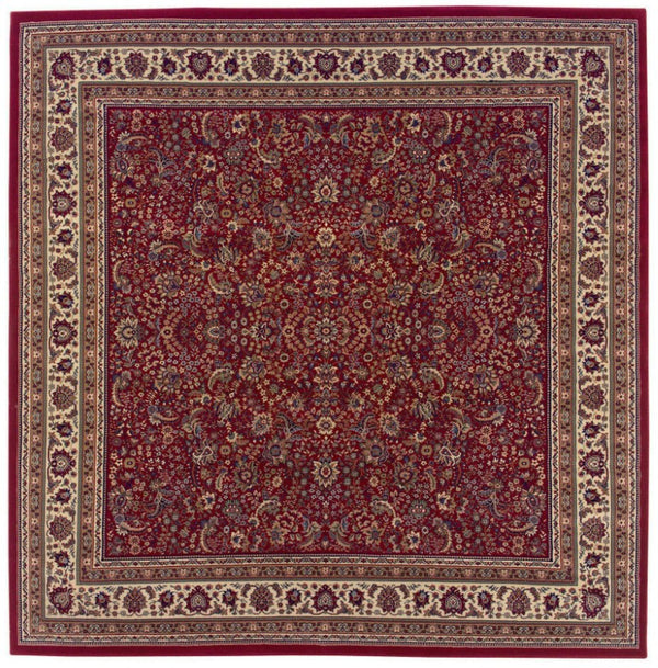HomeRoots 8 Foot Square Oriental Polypropylene Rug in Red Ivory for Family Rooms 574136