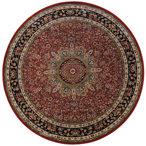 HomeRoots 6' Elegant Red and Blue Oriental Round Rug - Stain-Resistant, Power-Loomed for Lasting Beauty 6' Round 574137