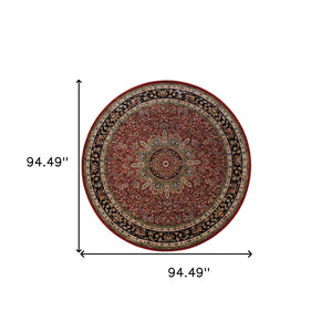 HomeRoots 6' Elegant Red and Blue Oriental Round Rug - Stain-Resistant, Power-Loomed for Lasting Beauty 8' Round 574138