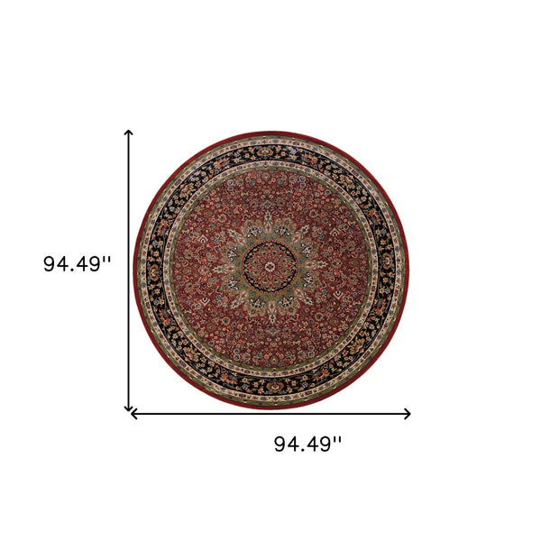 HomeRoots 6' Elegant Red and Blue Oriental Round Rug - Stain-Resistant, Power-Loomed for Lasting Beauty 8' Round 574138