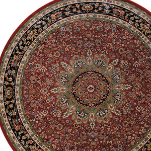 HomeRoots 6' Elegant Red and Blue Oriental Round Rug - Stain-Resistant, Power-Loomed for Lasting Beauty 8' Round 574138
