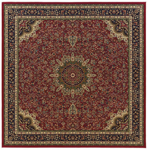 HomeRoots 6' Elegant Red and Blue Oriental Round Rug - Stain-Resistant, Power-Loomed for Lasting Beauty 8' Square 574139