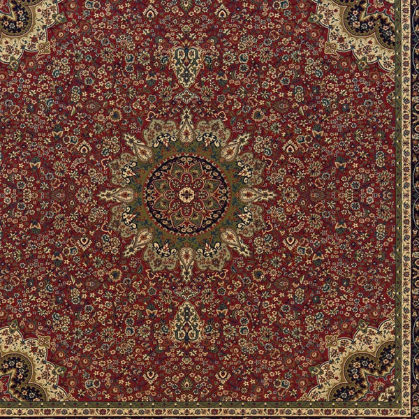 HomeRoots 6' Elegant Red and Blue Oriental Round Rug - Stain-Resistant, Power-Loomed for Lasting Beauty 8' Square 574139