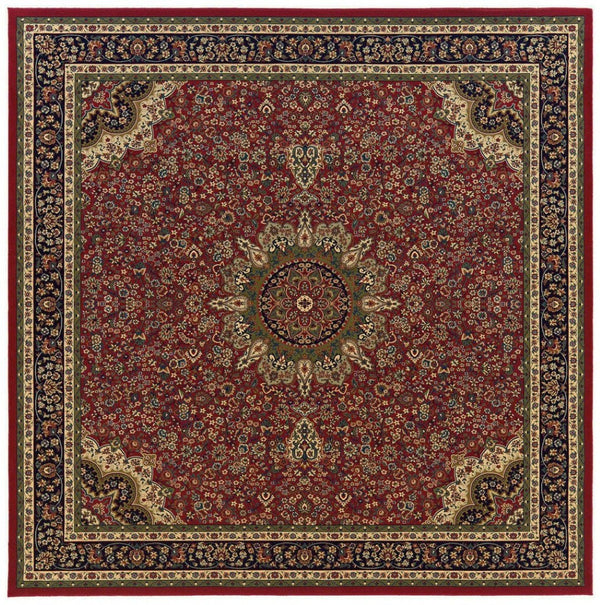 HomeRoots 6' Elegant Red and Blue Oriental Round Rug - Stain-Resistant, Power-Loomed for Lasting Beauty 8' Square 574139