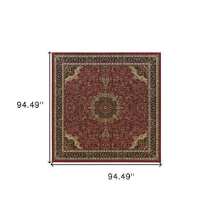 HomeRoots 6' Elegant Red and Blue Oriental Round Rug - Stain-Resistant, Power-Loomed for Lasting Beauty 8' Square 574139