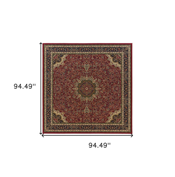 HomeRoots 6' Elegant Red and Blue Oriental Round Rug - Stain-Resistant, Power-Loomed for Lasting Beauty 8' Square 574139