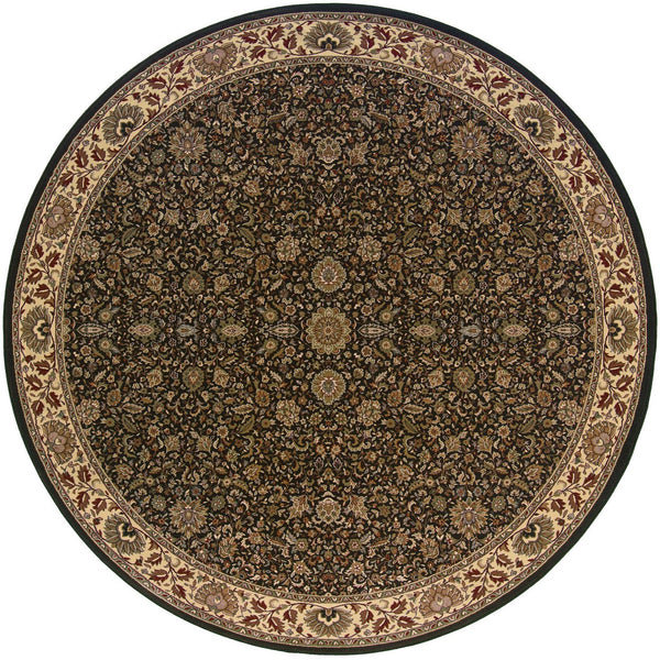 Homeroots 6' Brown Oriental Round Rug - Durable, Stain Resistant, Geometric Design For Warmth And Style Brown,Ivory Polypropylene 574140