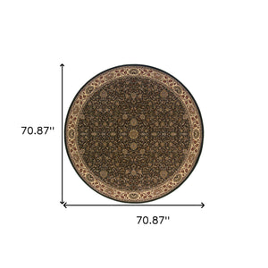 Homeroots 6' Brown Oriental Round Rug - Durable, Stain Resistant, Geometric Design For Warmth And Style Brown,Ivory Polypropylene 574140