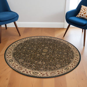 HomeRoots 6' Brown and Ivory Oriental Rug - Timeless Elegance, Durable Design for Active Homes and Spaces 6' Round 574140