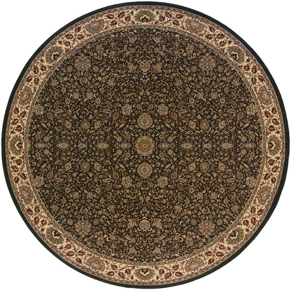HomeRoots 6' Brown and Ivory Oriental Rug - Timeless Elegance, Durable Design for Active Homes and Spaces 8' Round 574141