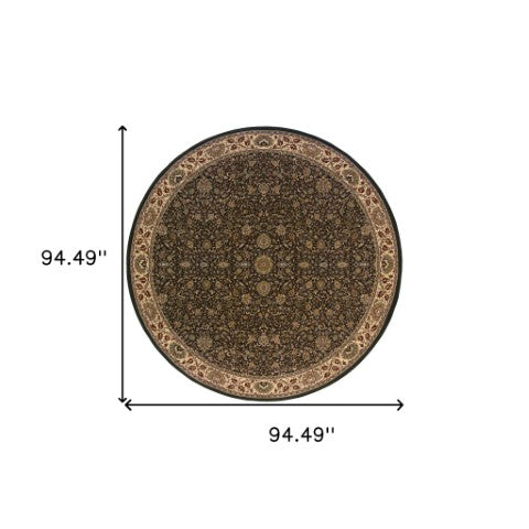 Homeroots 6' Brown Oriental Round Rug - Durable, Stain Resistant, Geometric Design For Warmth And Style Brown,Ivory Polypropylene 574141