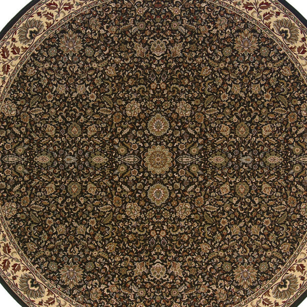 Homeroots 6' Brown Oriental Round Rug - Durable, Stain Resistant, Geometric Design For Warmth And Style Brown,Ivory Polypropylene 574141