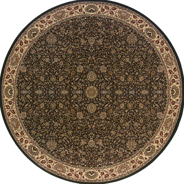 Homeroots 6' Brown Oriental Round Rug - Durable, Stain Resistant, Geometric Design For Warmth And Style Brown,Ivory Polypropylene 574141