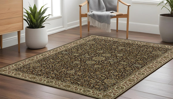 Homeroots 6' Brown Oriental Round Rug - Durable, Stain Resistant, Geometric Design For Warmth And Style 8' Square Polypropylene 574142