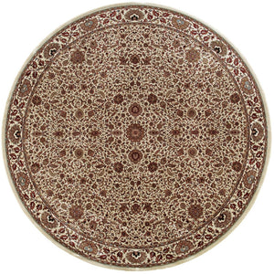 HomeRoots 6' Elegant Ivory and Green Oriental Round Rug - Durable, Stain-Resistant Design for Any Room 6' Round 574143