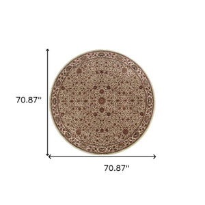Homeroots 6' Brown Oriental Round Rug - Durable, Stain Resistant, Geometric Design For Warmth And Style 6' Round Polypropylene 574143