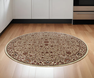 Homeroots 6' Brown Oriental Round Rug - Durable, Stain Resistant, Geometric Design For Warmth And Style 6' Round Polypropylene 574143