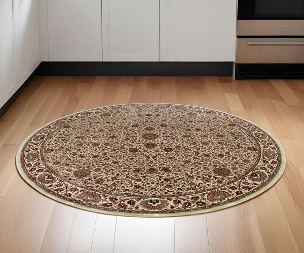 Homeroots 6' Brown Oriental Round Rug - Durable, Stain Resistant, Geometric Design For Warmth And Style 6' Round Polypropylene 574143