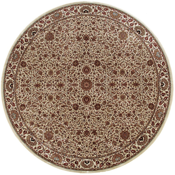 HomeRoots 6' Elegant Ivory and Green Oriental Round Rug - Durable, Stain-Resistant Design for Any Room 8' Round 574144