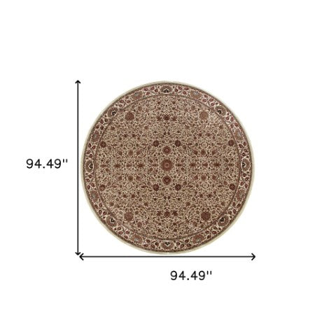 Homeroots 6' Brown Oriental Round Rug - Durable, Stain Resistant, Geometric Design For Warmth And Style 8' Round Polypropylene 574144