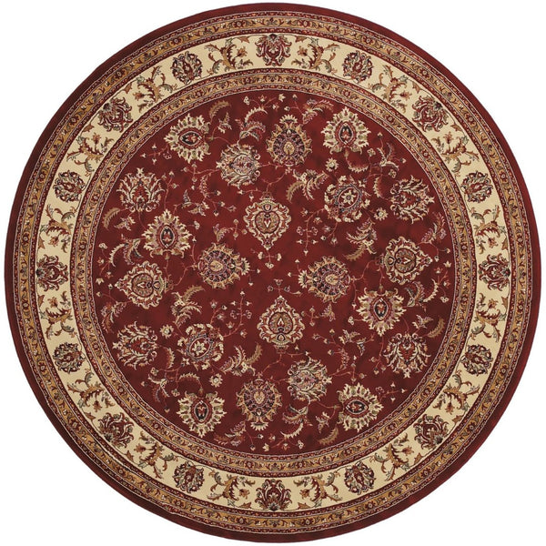 HomeRoots 6' Elegant Red and Ivory Oriental Round Rug for Timeless Style, Durability, and Easy Maintenance 6' Round 574146