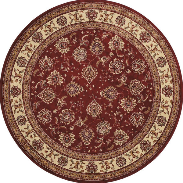 HomeRoots 6' Elegant Red and Ivory Oriental Round Rug for Timeless Style, Durability, and Easy Maintenance 6' Round 574146