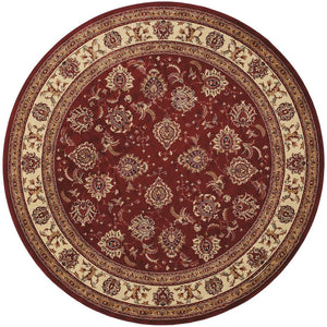 HomeRoots 6' Elegant Red and Ivory Oriental Round Rug for Timeless Style, Durability, and Easy Maintenance 6' Round 574146