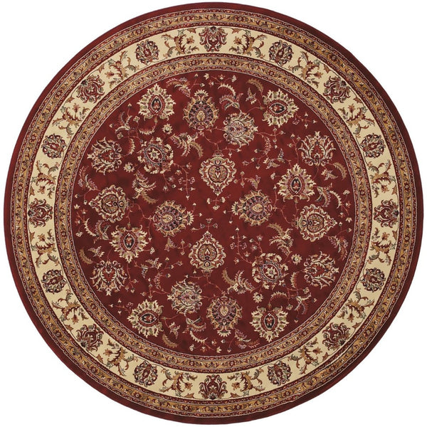 HomeRoots 6' Elegant Red and Ivory Oriental Round Rug for Timeless Style, Durability, and Easy Maintenance 6' Round 574146