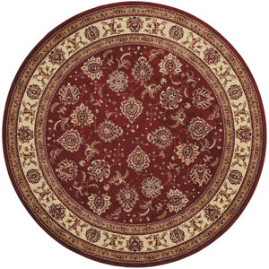 HomeRoots 6' Elegant Red and Ivory Oriental Round Rug for Timeless Style, Durability, and Easy Maintenance 8' Round 574147