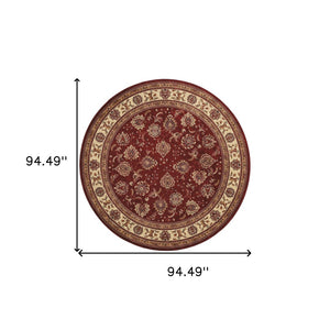 HomeRoots 6' Elegant Red and Ivory Oriental Round Rug for Timeless Style, Durability, and Easy Maintenance 8' Round 574147