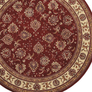 HomeRoots 6' Elegant Red and Ivory Oriental Round Rug for Timeless Style, Durability, and Easy Maintenance 8' Round 574147