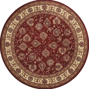 HomeRoots 6' Elegant Red and Ivory Oriental Round Rug for Timeless Style, Durability, and Easy Maintenance 8' Round 574147